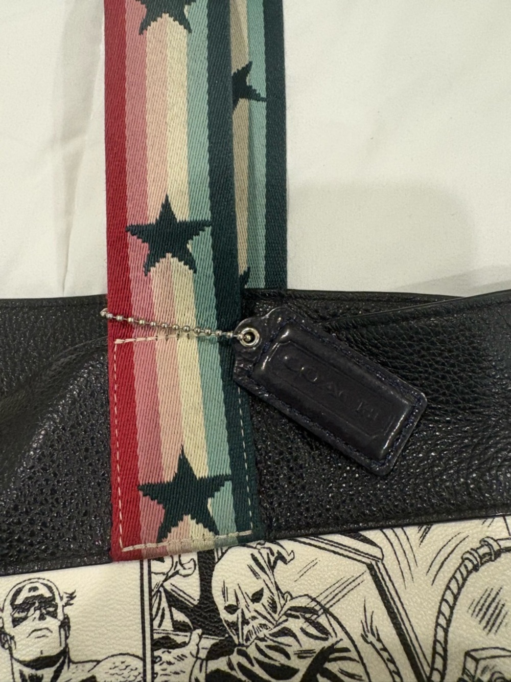 Retired Coach Black & White Marvel Print Tote with Star-Striped Handles - Picture 14 of 14